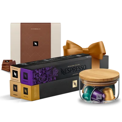 Capsule Gift suggestion Kit 40 Original Coffees + Mini Display &amp; Milk Chocolate