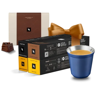 Gift suggestion Kit 40 Vertuo Coffees + Pixie Tokyo Cup &amp; Dark Chocolate capsule