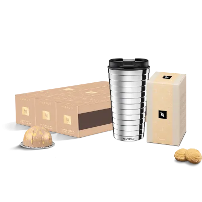 Pachet Capsule Cafea Infiniment Gourmand Vertuo, Amaretti și Termos Touch capsule